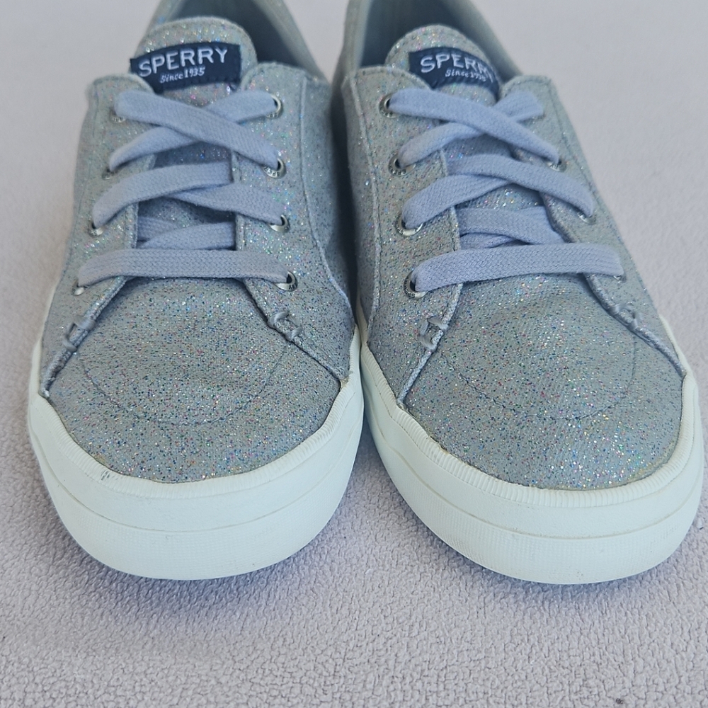 Sperry Top-Sider Crest Vibe Sneaker Women SZ 8.5 Grey Canvas Sparkle Low Boat - Picture 11 of 12